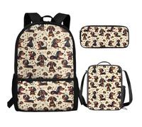 UOIMAG Cute Dachshund Backpack Sausage Dog Rucksack Cute School Bag and Lunch Box Set with Pencil Case 3pcs