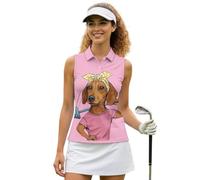 UOIMAG Cute Womens Golf Shirts Sausage Dog Athletic Tank Top Sleeveless Collared Tennis Activewear Racerback Walking Running Workout Shirt Size L