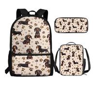 UOIMAG Dachshund Backpack Lunch Box Set Kids School Bags with Pencil Case 3pcs Cute Sausage Dog Rucksack