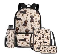 UOIMAG Dachshund Backpack Lunch Box Set Sausage Dog School Bags with Water Bottle Holder Cute Pencil Case 4pcs