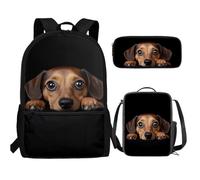 UOIMAG Dachshund Rucksack Sausage Dog Backpack Lunch Box Set 3pcs Cute School Bags with Pencil Case