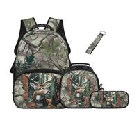 UOIMAG Deer Backpack Lunch Box Set for Boys Year 1-6: 17 inch Hunting Camo School Bag with 5cm Wide Padded Shoulder Strap