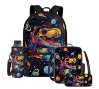UOIMAG Dinosaur Backpack Lunch Box Set 4pcs Space School Bag with Water Bottle Holder Kids Planet Pencil Case Sets 4pcs