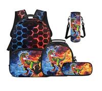 UOIMAG Dinosaur Backpack with Lunch Box Kids Boys Primary School Bookbag with Ergonomic Shoulder Straps 17" Fits A4 Folder Lightweight
