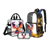 UOIMAG Dragon Backpack Clear Boys Bookbag with Lunch Box 10-12 Years Old Cool Fire Lightning Transparent Backpacks for Middle School
