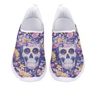 UOIMAG Floral Skull Walking Shoes for Women Slip On Water Shoes Lightweight Breathable Mesh Sneakers EU36