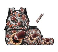 UOIMAG Football Backpack Lunch Box Set for Boys Year 1-6: 17 inch Camo School Bag with 5cm Wide Padded Shoulder Strap