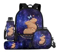 UOIMAG Galaxy Capybara Backpack Girls School Bag and Lunch Box Set Space Water Bottle Holder Butterfly Pencil Case 4pcs
