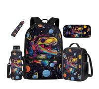 UOIMAG Galaxy Dinosaur School Bags Boys Backpack and Lunch Bag Set 5pcs Space Rucksack Lightweight Schoolbag Sets