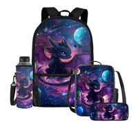 UOIMAG Galaxy Dragon Backpack Boys School and Lunch Box Set Space Planet Water Bottle Holder Zipper Pencil Case 4pcs