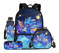 UOIMAG Galaxy Dragon Backpack Boys School Bag and Lunch Box Set with Stars Water Bottle Holder Pencil Case 4Pcs Sets