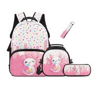 UOIMAG Girls Axolotl Backpack and Lunch Bag Set Age 6-8: Ice Cream Rucksack with 500ml Water Bottle Pocket Cute School Bags