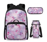 UOIMAG Girls Butterfly Backpack with Lunch Box 8-10 Trendy Backpack with Aesthetic Pencil Case Large Capacity for Elementary Middle School