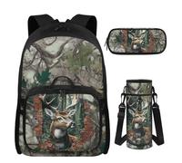 UOIMAG Girls Camo Backpack with Lunch Box 10-12 Years Old Deer Backpack with Adjustable Shoulder Strap Lightweight for Grade 5-7 Middle School