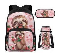 UOIMAG Girls School Backpack with Lunch Box Pencil Case & Water Bottle Holder Cute Sloth Backpack Set for Girls 8-10 Years Old 4 Piece Elementary School Bags