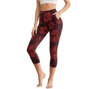 UOIMAG Goth Skull Yoga Leggings for Women High Waisted Capri Leggings with Pockets Size L