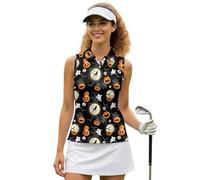 UOIMAG Halloween Golf Tank Top Women Sleeveless Athletic Shirts Collared Racerback Tennis Active Wear Ghost Pumpkin Spider Web Party Outfits Size L