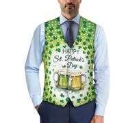 UOIMAG Happy St Patricks Day Suit Vest for Men Lightweight Men's Suit Vests for Party Button Down V Neck Slim Fit Waistcoat Size 3XL