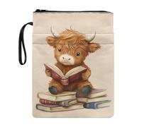 UOIMAG Highland Cow Book Pouch Cover Bag Cute Book Sleeve with Zipper and Front Pocket for School Kids