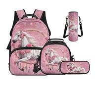 UOIMAG Horse Backpack with Lunch Box Kids Girls Primary School Aesthetic Bookbag with Wide Padded Strap 17" Fits A4 Folder