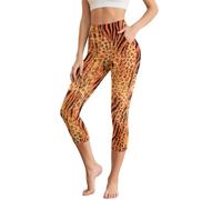 UOIMAG Leopard Print Leggings for Women Crop Butt Lift Leggings with Pockets for Yoga Workout Size M