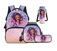 UOIMAG Mermaid Backpacks for Girls with Lunchbox Age 6-8, 17 inch Cute Bookbag Fits A4 Folder, Wider Padded Strap to Reduce Shoulder Pressure