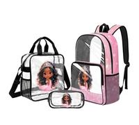 UOIMAG Princess Clear Backpack Girl Bookbag with Lunch Box Age 6-8 Kids Concert-Friendly Backpack for Elementary School Travel
