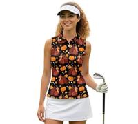 UOIMAG Sleeveless Golf Shirts for Woman Thanksgiving Turkey Athletic Shirts Collared Racerback Moisture Wicking Activewear for Workout Running Party Size M