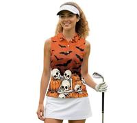 UOIMAG Sleeveless Womens Golf Shirt Halloween Athletic Shirts Skull Pumpkin Bat Tanks Racerback Tennis Tops Collared Activewear for Workout Parties Size M