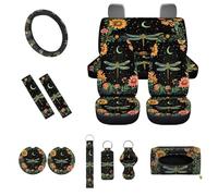 UOIMAG Starry Night Dragonfly Car Seat Covers for Women Floral Steering Wheel Cover Aesthetic Car Accessories Full Set of 13pcs