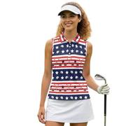 UOIMAG Stars and Stripes Golf Shirts for Women Sleeveless Athletic Shirt Patriotic Collared Activewear Racerback 4th of July Outfits Size S