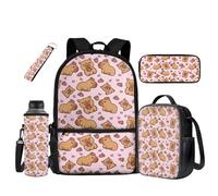UOIMAG Strawberry Capybara School Bags Girls Backpack and Lunch Bag Set Cute Water Bottle Holder Sets 5pcs for School