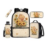 UOIMAG Sunflower Capybara Backpack for School Girls School Bag and Lunch Box Set Lightweight Rucksack Sets 5pcs