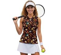 UOIMAG Thanksgiving Turkey Tennis Tops Womens Sleeveless Golf Shirts Collared Athletic Wear Moisture Wicking Racerback Button Down Fall Tanks Size XS