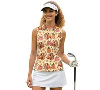 UOIMAG Thanksgiving Women Golf Shirt Sleeveless Turkey Athletic Tops Pumpkin Floral Tennis Wear Collared Racerback Workout Party Fall Outfits Size 2XL