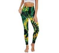 UOIMAG Tie Dye Leggings Women Jamaica Flag Butterfly Yoga Pants Gym Leggings with Pockets Size XS