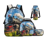 UOIMAG Train Backpack for School Boys for Primary Bookbag with Lunch Box 4pcs Lightweight Breathable Reduce Shoulder Pressure for Child