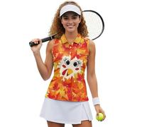 UOIMAG Womens Golf Tank Tops Maple Turkey Athletic Shirts for Thanksgiving Sleeveless Collared Shirt Racerback Cute Tennis Outfits Size S
