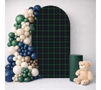 Uoimystify Green Plaids Arch Backdrop Cover Tartan Bear 1st Birthday Party Spandex Stretchy Arch Stand Cover for Boys Baby Shower Fiesta Decorations (Scottish,6.6FT)
