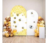 Uoimystify Set of 2 Arch Backdrop Covers Sweet Bee Theme Baby Shower 2PCS Spandex Stretchy Arch Cover for Honey Bees Birthday Party Banquet Decorations (Hunny,6FT & 5FT)