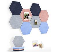 Uoisaiko 8 Pack Large Felt Hexagon Bulletin Board, Self-Adhesive Pin Board for Home Office Decor, Cork Board Alternative for Memo Photos with 30 Pins & Clips