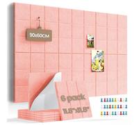 Uoisaiko 90 x 60cm Large Felt Pin Board for Walls, 6 Pack DIY Bulletin Board Tiles, 0.9cm Thick Cork Board Alternative with 30 Push Pins, Acoustic Vision Board for Office, School & Home Decor, Pink