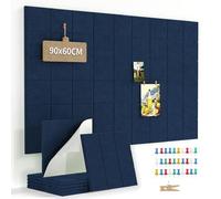 Uoisaiko 90 x 60cm Large Felt Pin Board for Walls, 6 Pack DIY Bulletin Board Tiles, 0.9cm Thick Cork Board Alternative with 30 Push Pins, Acoustic Vision Board for Office, School & Home Decor, Blue