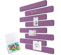 Uoisaiko Felt Pin Board Bar 33cm x 5cm, Pack of 8 Bulletin Board Strips with 40 Push Pins, Home Office Memo Notice Boards Felt Wall Tiles (Purple, Small)