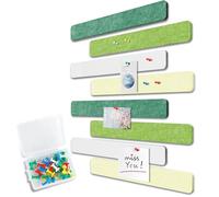 Uoisaiko Felt Pin Board Bar 33cm x 5cm, Pack of 8 Bulletin Board Strips with 40 Push Pins, Home Office Memo Notice Boards Felt Wall Tiles (Green Series, Small)