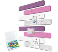 Uoisaiko Felt Pin Board Bar 33cm x 5cm, Pack of 8 Bulletin Board Strips with 40 Push Pins, Home Office Memo Notice Boards Felt Wall Tiles (Purple Series, Small)