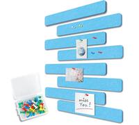 Uoisaiko Felt Pin Board Bar 33cm x 5cm, Pack of 8 Bulletin Board Strips with 40 Push Pins, Home Office Memo Notice Boards Felt Wall Tiles (Light Blue, Small)