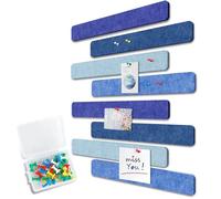 Uoisaiko Felt Pin Board Bar 33cm x 5cm, Pack of 8 Bulletin Board Strips with 40 Push Pins, Home Office Memo Notice Boards Felt Wall Tiles (Blue Series, Small)