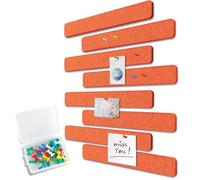 Uoisaiko Felt Pin Board Bar 33cm x 5cm, Pack of 8 Bulletin Board Strips with 40 Push Pins, Home Office Memo Notice Boards Felt Wall Tiles (Tangerine Orange, Small)