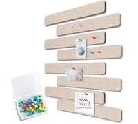 Uoisaiko Felt Pin Board Bar 33cm x 5cm, Pack of 8 Bulletin Board Strips with 40 Push Pins, Home Office Memo Notice Boards Felt Wall Tiles (Light Coffee, Small)